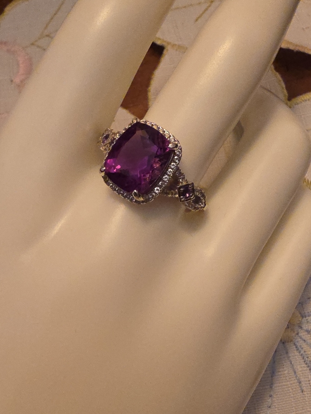 JTV Purple Fluorite, Amethyst, And White Topaz  Silver Ring